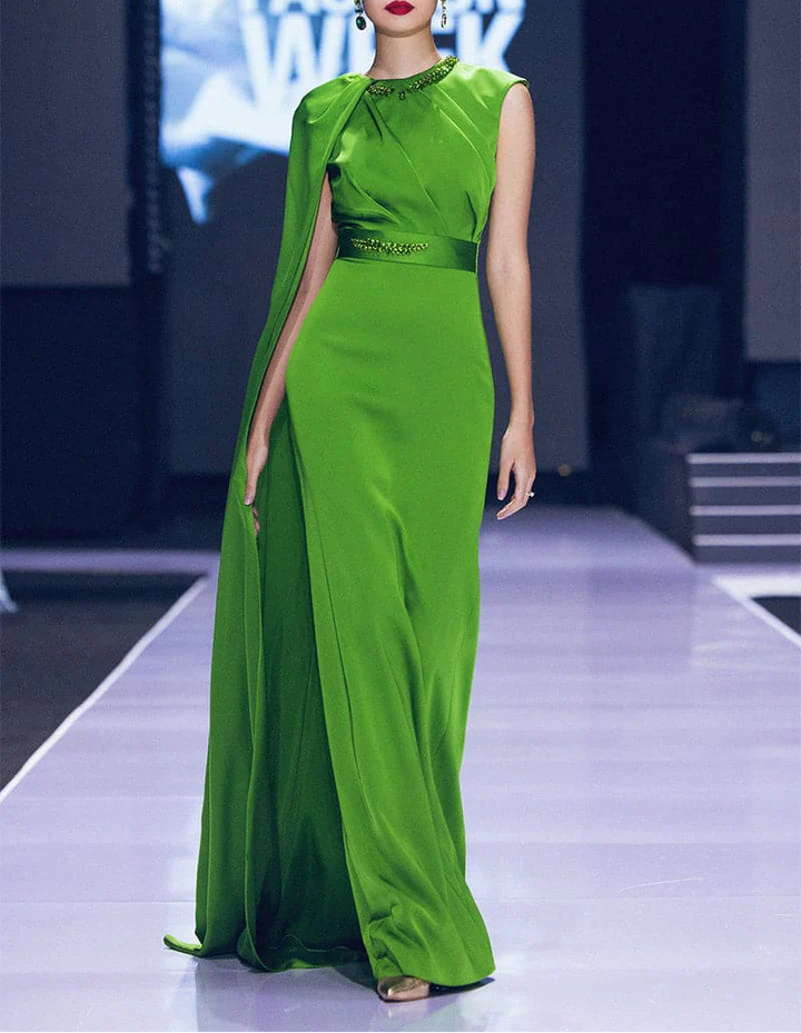 asymmetric shoulder gown with satin waistband – DUSK