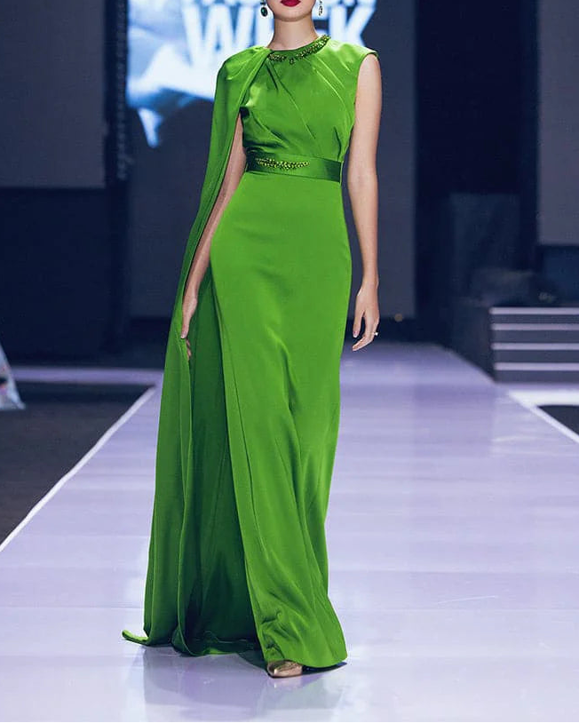 asymmetric shoulder gown with satin waistband – DUSK