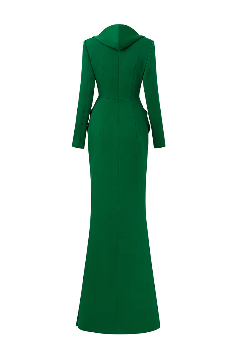 فستان منسدلة برقبة دائرية وخصر وردي منحوت – الزمرد