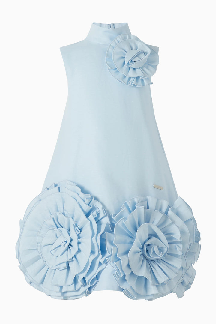 Sleeveless High-Neck A-Line Dress with Oversized Floral Appliqués – BLOSSOM