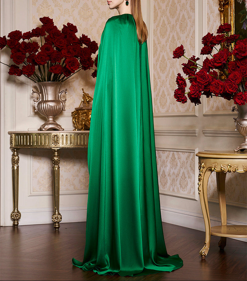 lace-embellished gown with satin cape – NAYZZK