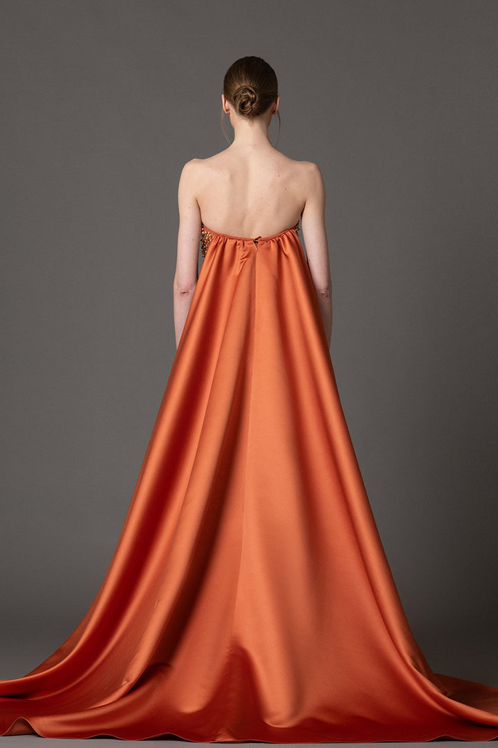 strapless crystal-embellished column gown with dramatic train – AUREXIA