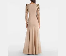 long column dress with embellished sheer sleeves - AUROXIA