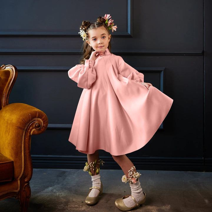 High-Neck A-Line Dress with Balloon Sleeves – PETALIA