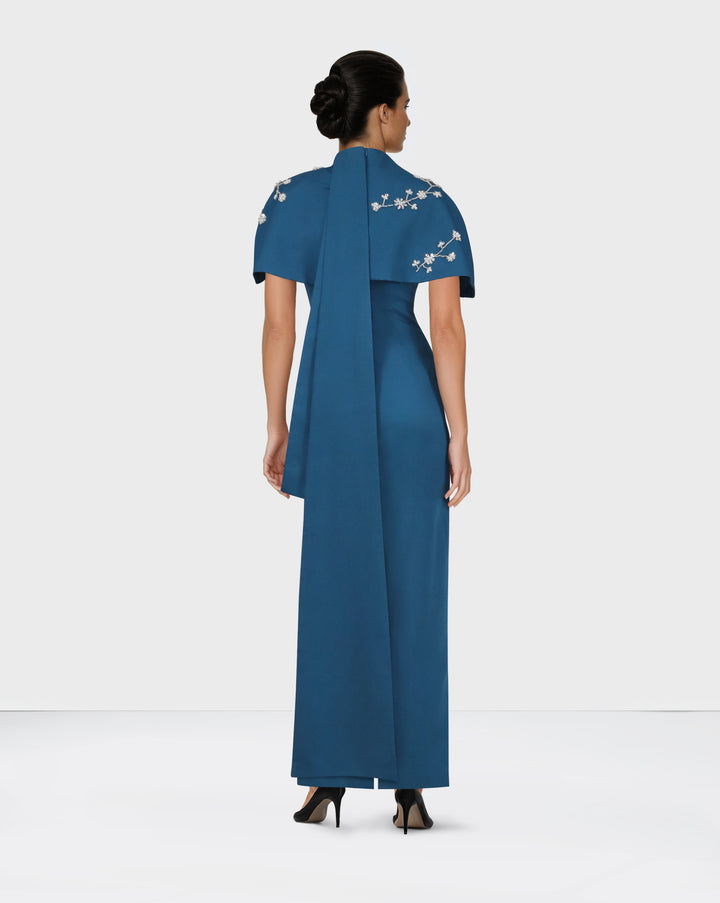 Blue column dress with beaded Capelet  - SURIYA