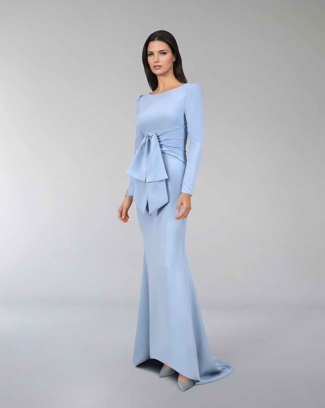 Long sleeves dress with pleated waistband and bow - ZISSEL