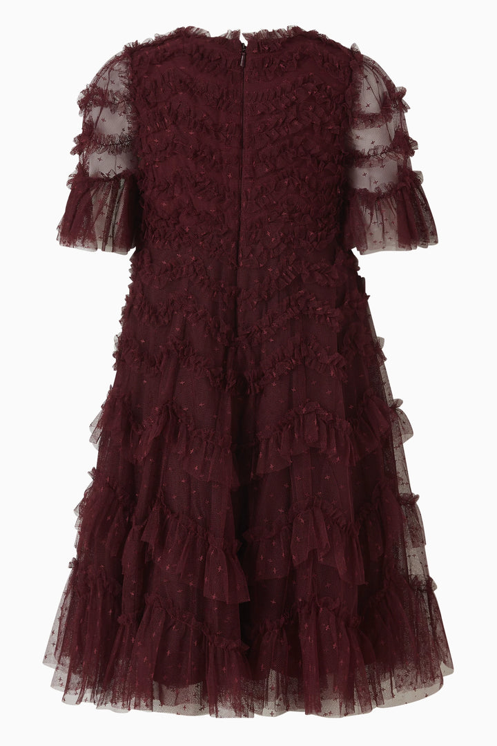 Layered Ruffle Tulle Dress with Sheer Sleeves – RUBINA