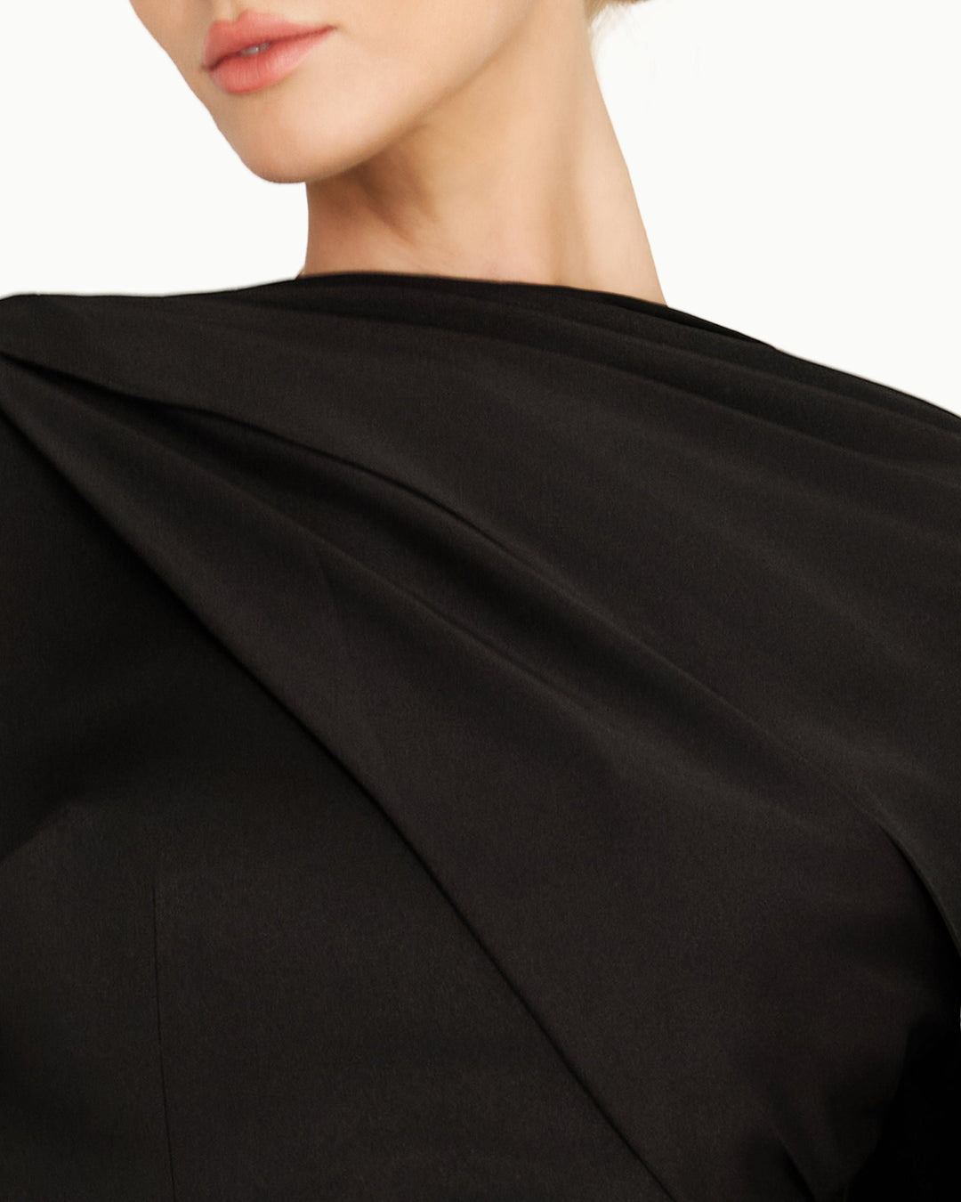 cape-sleeve column gown with pearl trim – NOIRELLE