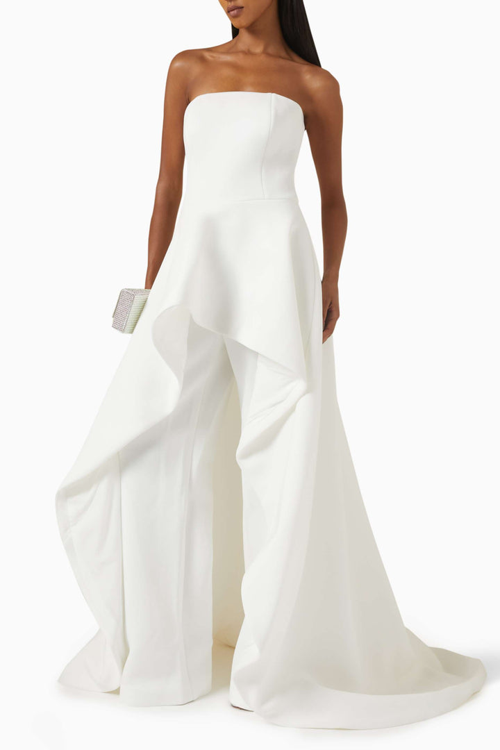 strapless draped overskirt jumpsuit – IVORYM