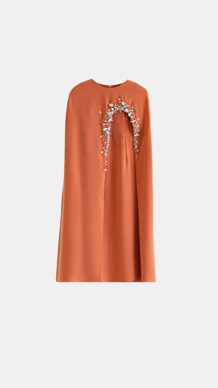 Embellished Cape Maxi Dress with Crystal Arc Detail – AMBER