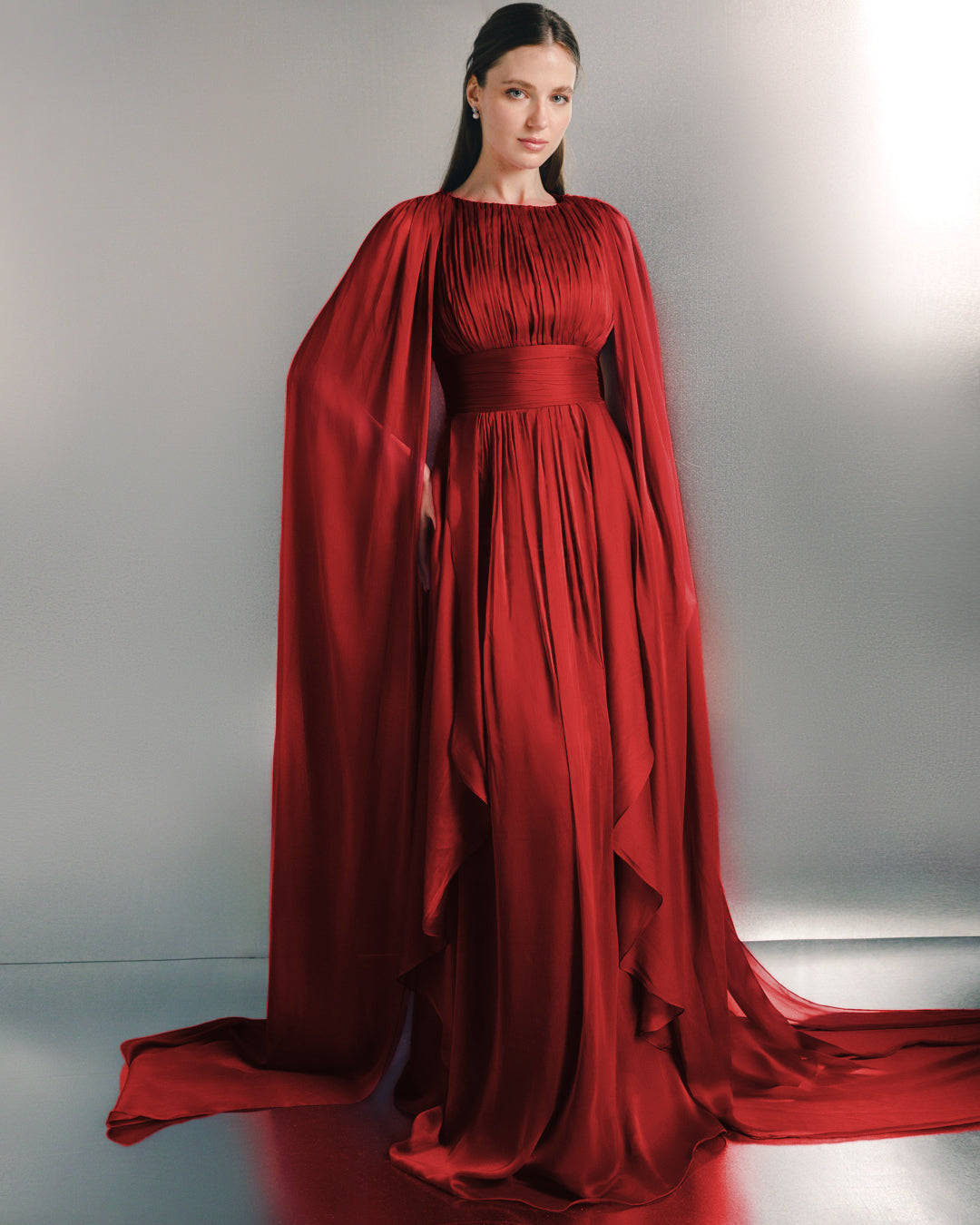 فستان سهرة من الشيفون المطوي مع خصر محدد – فيوليتا