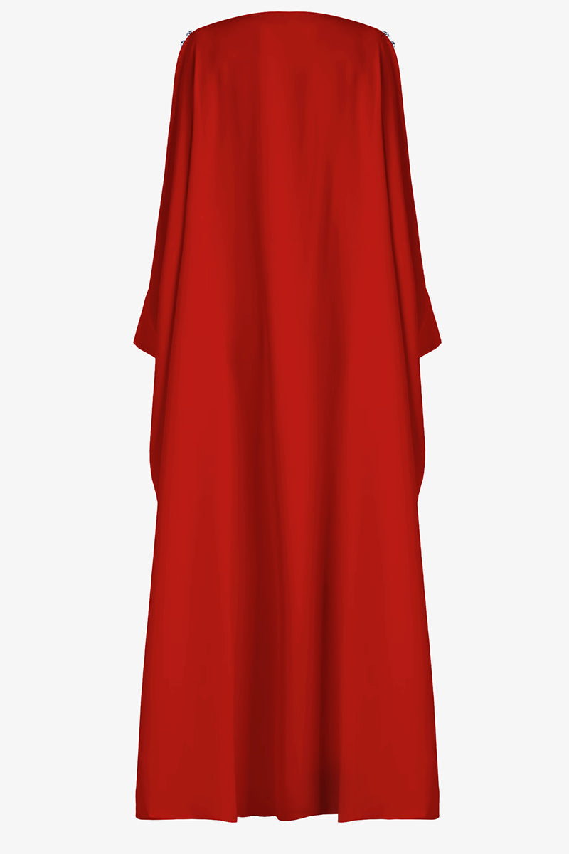 crystal-trimmed kaftan gown with flared sleeves –RAYYN