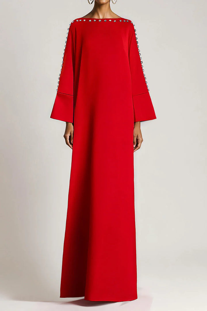 crystal-trimmed kaftan gown with flared sleeves –RAYYN