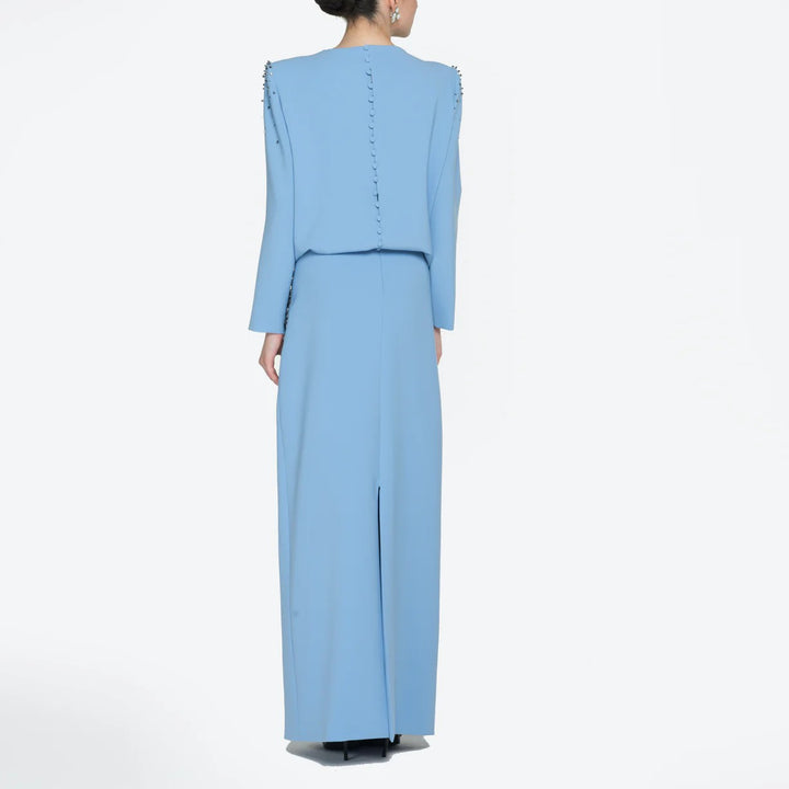 فستان طويل الأكمام مزين بتطريزات خطية من الخرز - سميرة