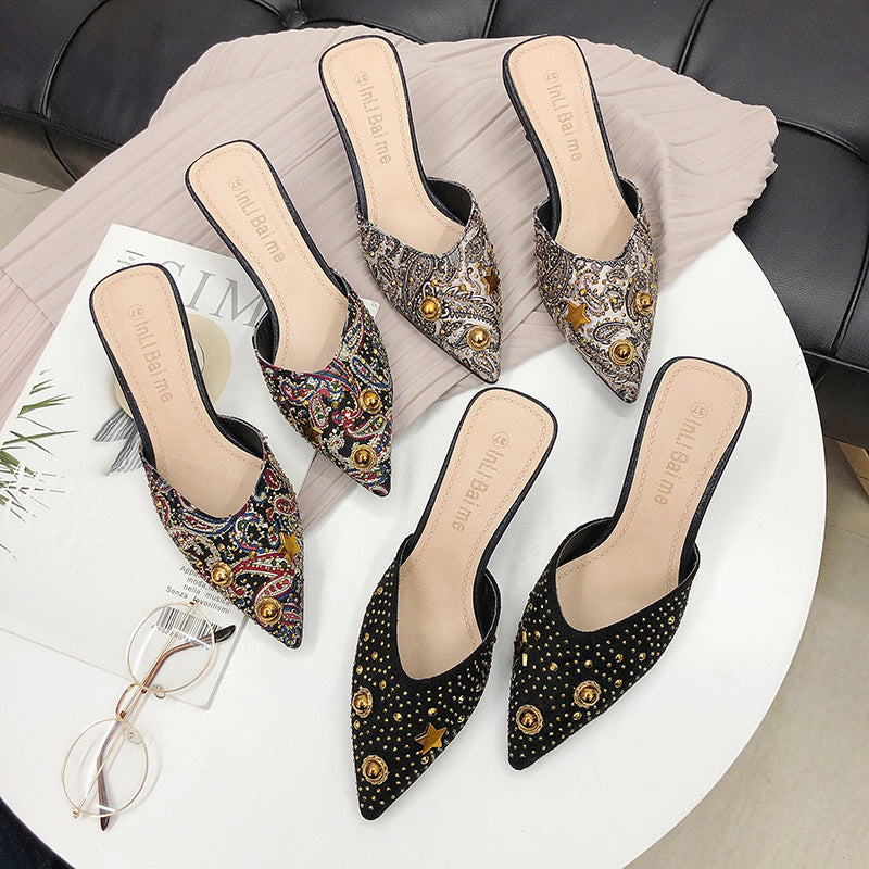 pointed mule heels with studded embellishments - ZINALY
