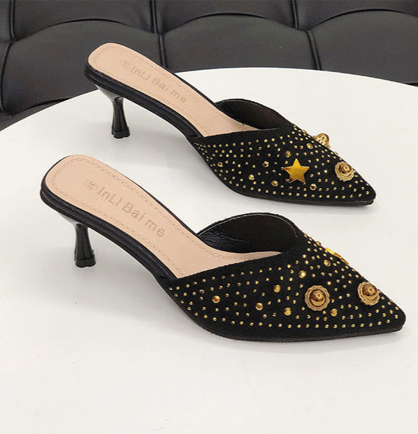 pointed mule heels with studded embellishments - ZINALY