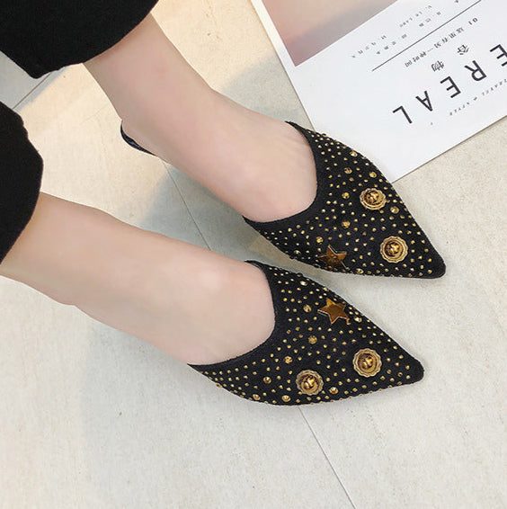 pointed mule heels with studded embellishments - ZINALY
