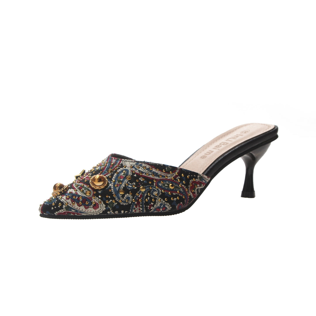 pointed mule heels with studded embellishments - ZINALY