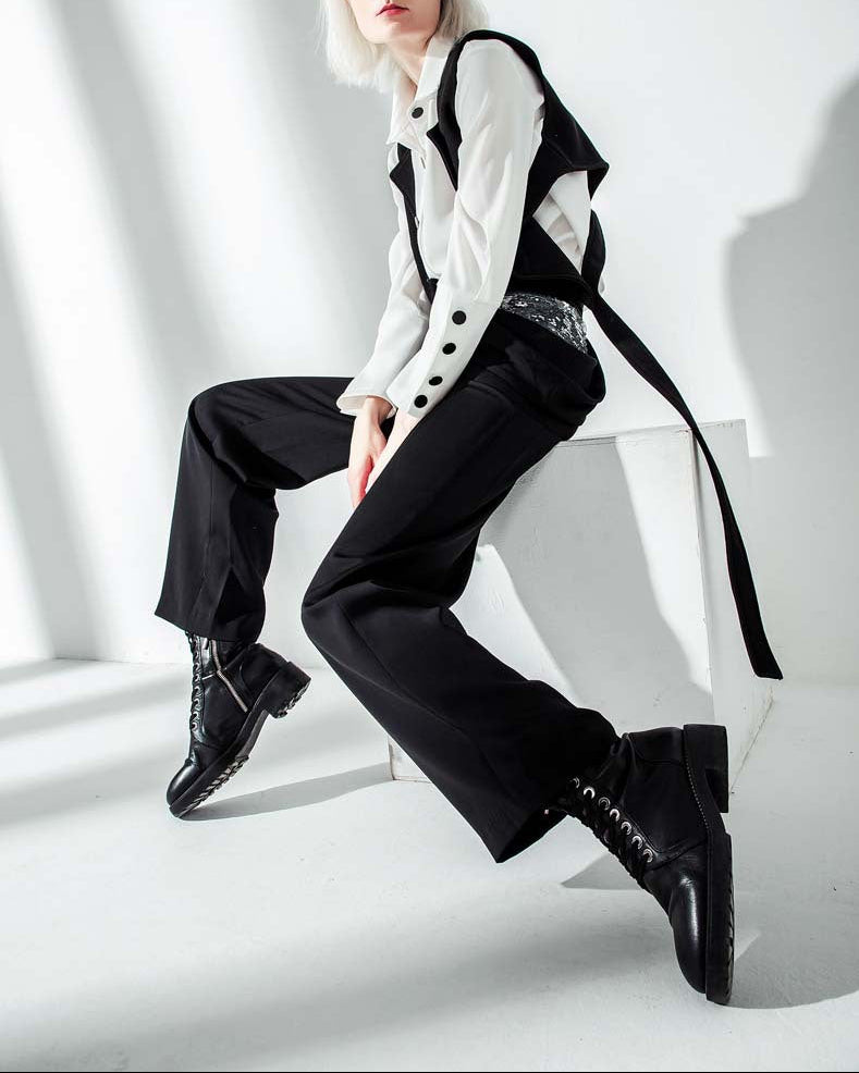 layered cropped vest shirt with waist straps – MONROE