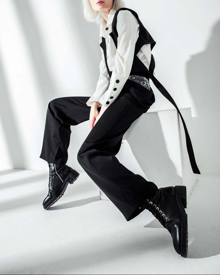 layered cropped vest shirt with waist straps – MONROE