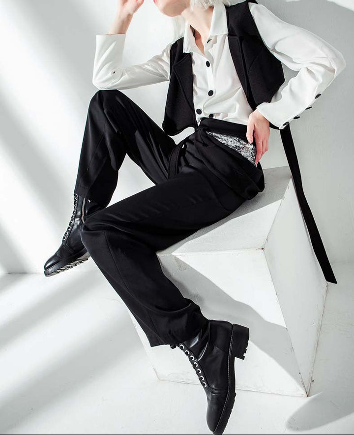 layered cropped vest shirt with waist straps – MONROE