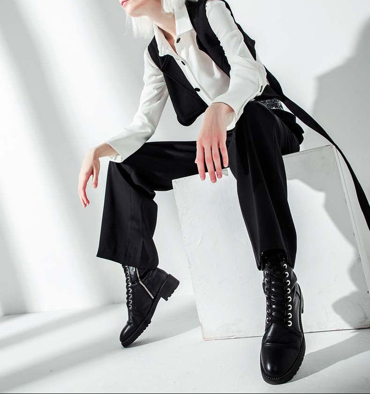 layered cropped vest shirt with waist straps – MONROE