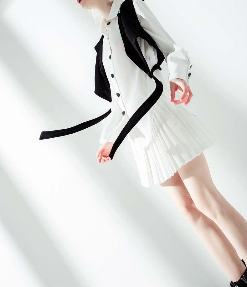 layered cropped vest shirt with waist straps – MONROE