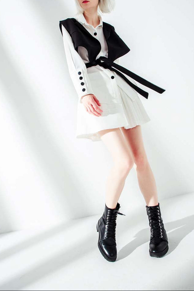 layered cropped vest shirt with waist straps – MONROE