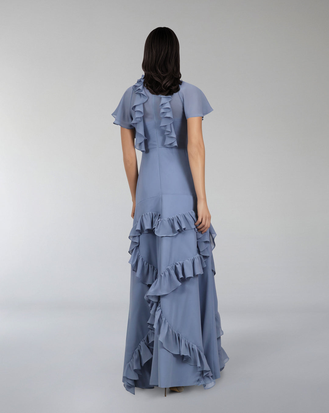 Ruffled dusty-blue dress