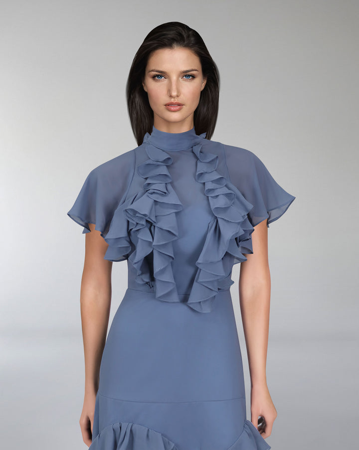 Ruffled dusty-blue dress