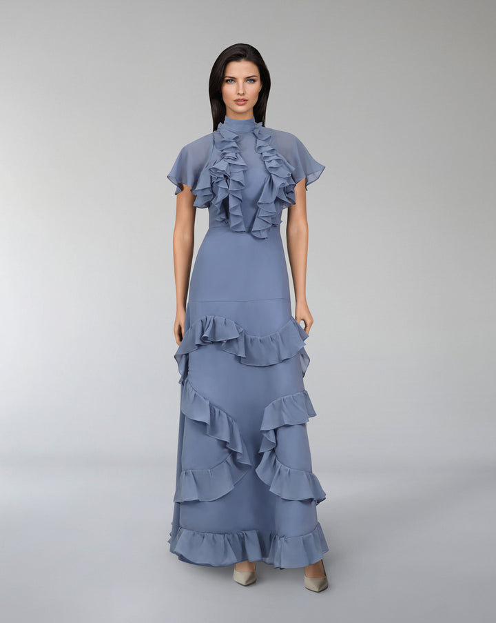 Ruffled dusty-blue dress