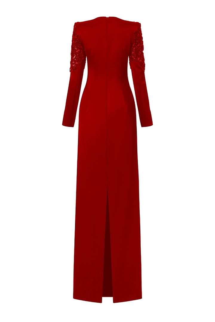 embellished shoulder gown with plunging neckline – NOCTURNE