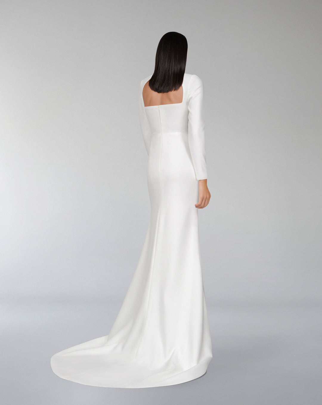 White wedding dress with back neckline and train - GOLINE