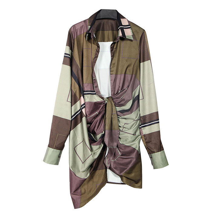 فستان قميصي بطبعة هندسية مع ثنية أمامية - زارادي