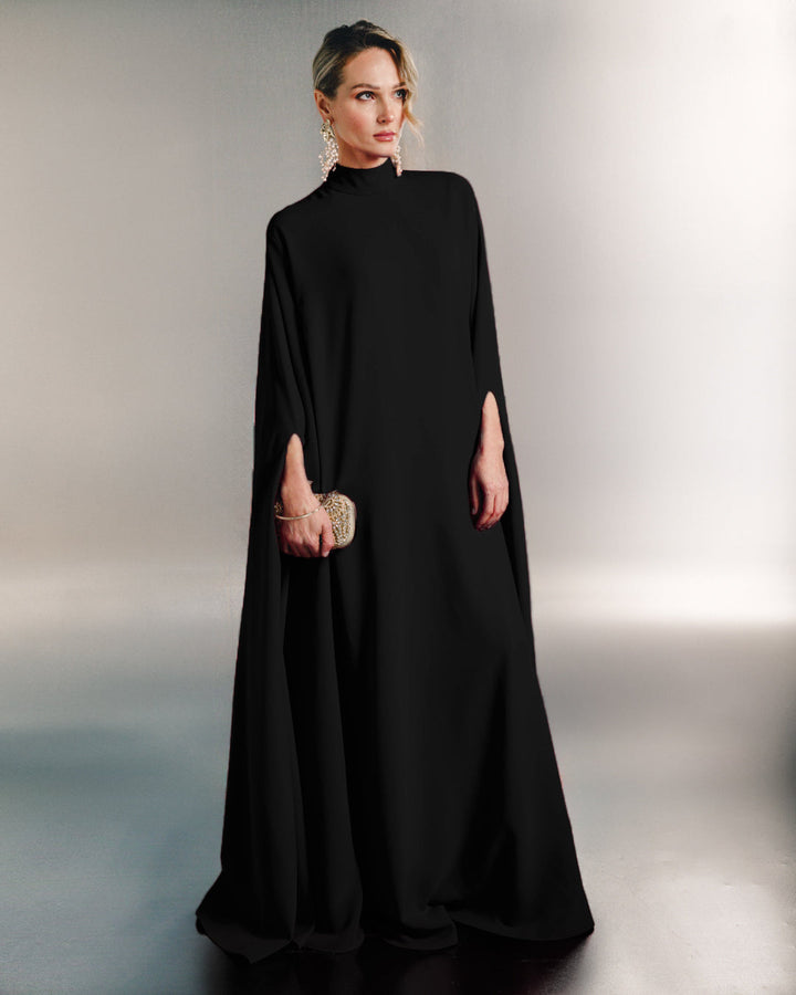 high-neck cape sleeve maxi gown – AMETHYST