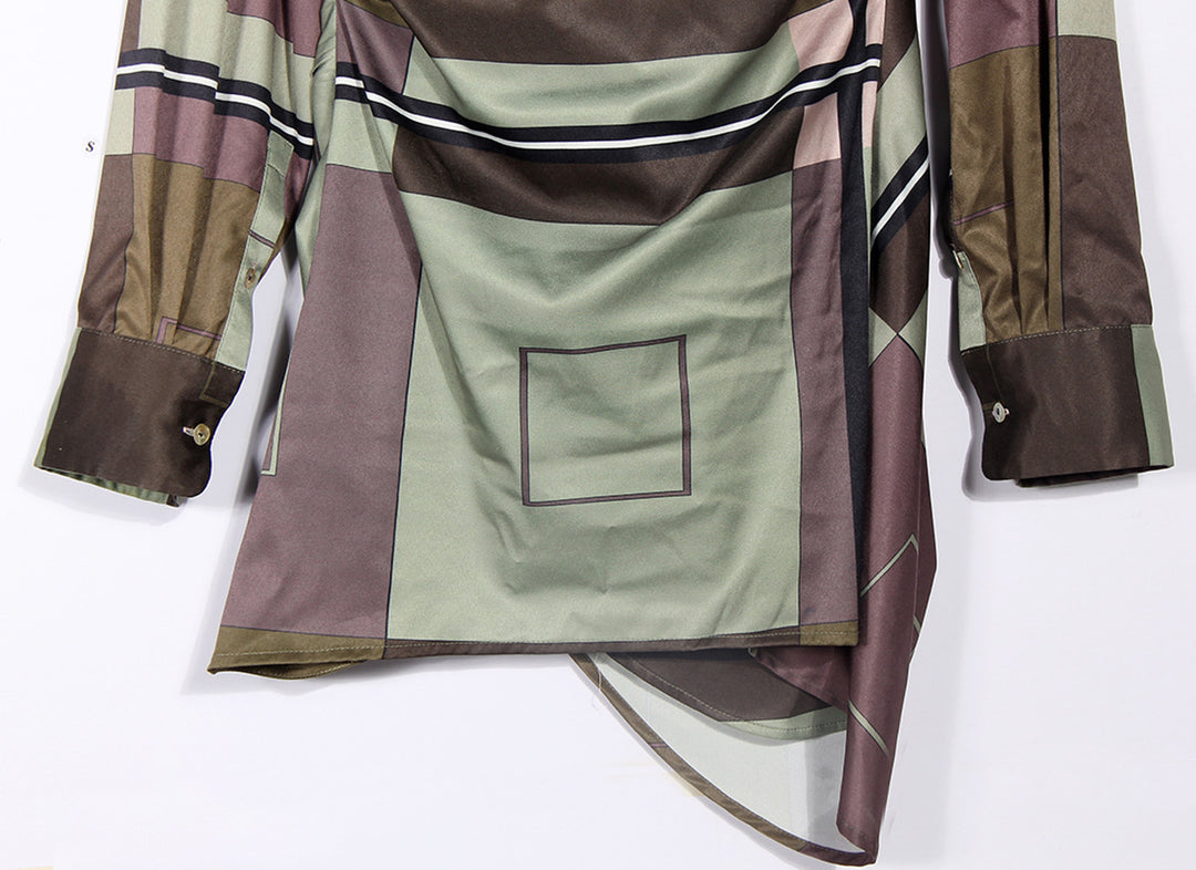 فستان قميصي بطبعة هندسية مع ثنية أمامية - زارادي