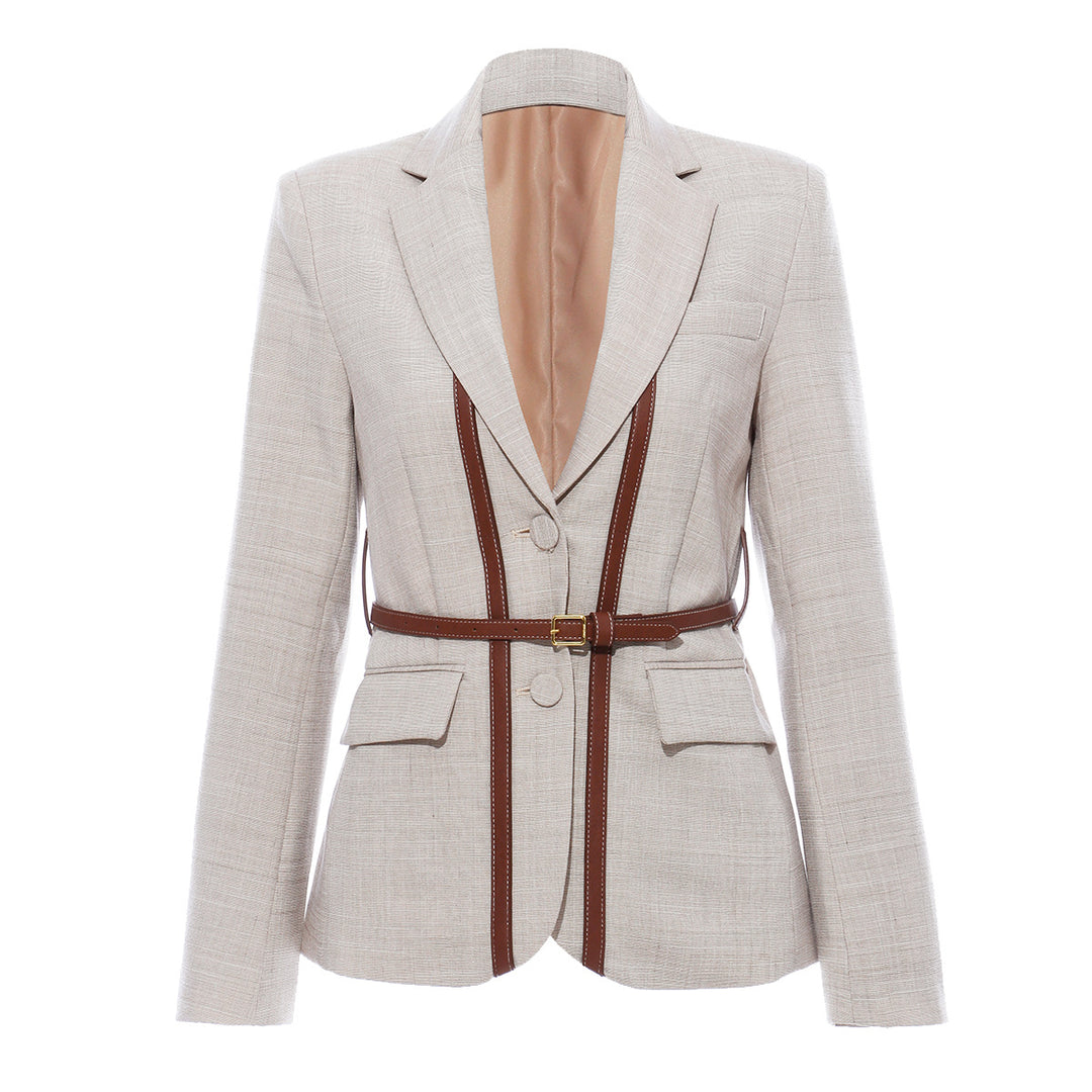 Tailored Linen-Blend Blazer with Belted Detail – SIENNA