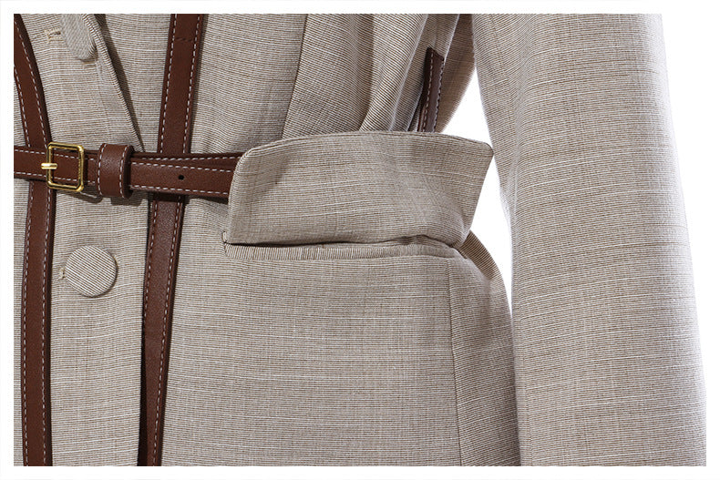 Tailored Linen-Blend Blazer with Belted Detail – SIENNA