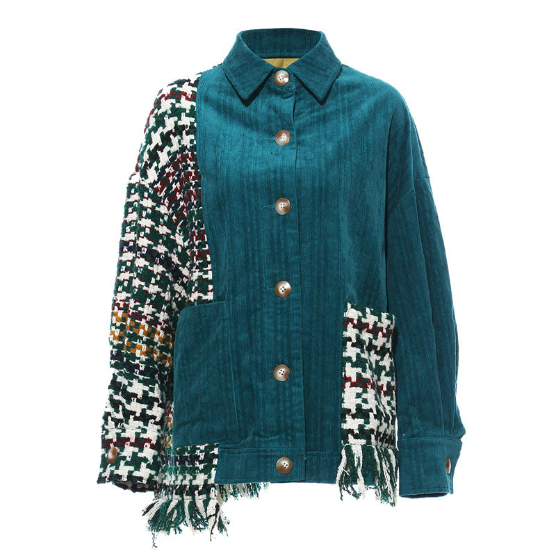 Patchwork Corduroy Fringe Jacket – EMERALD
