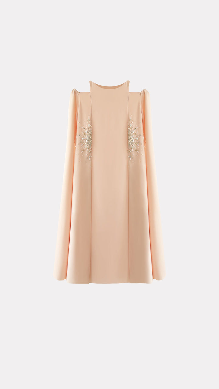 Cold-Shoulder Maxi Dress with Embellished Panels – IVORY