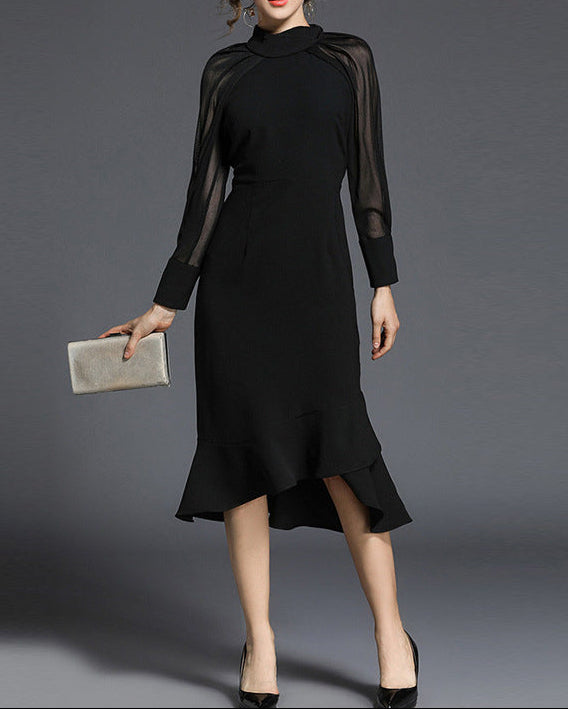 فستان ميدي بأكمام وحافة مكشكشة - نوليكا