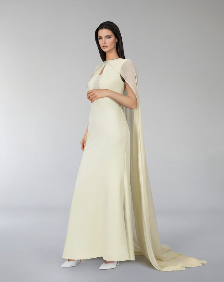 Geometrical beaded dress with see-through maxi cape - Dalie