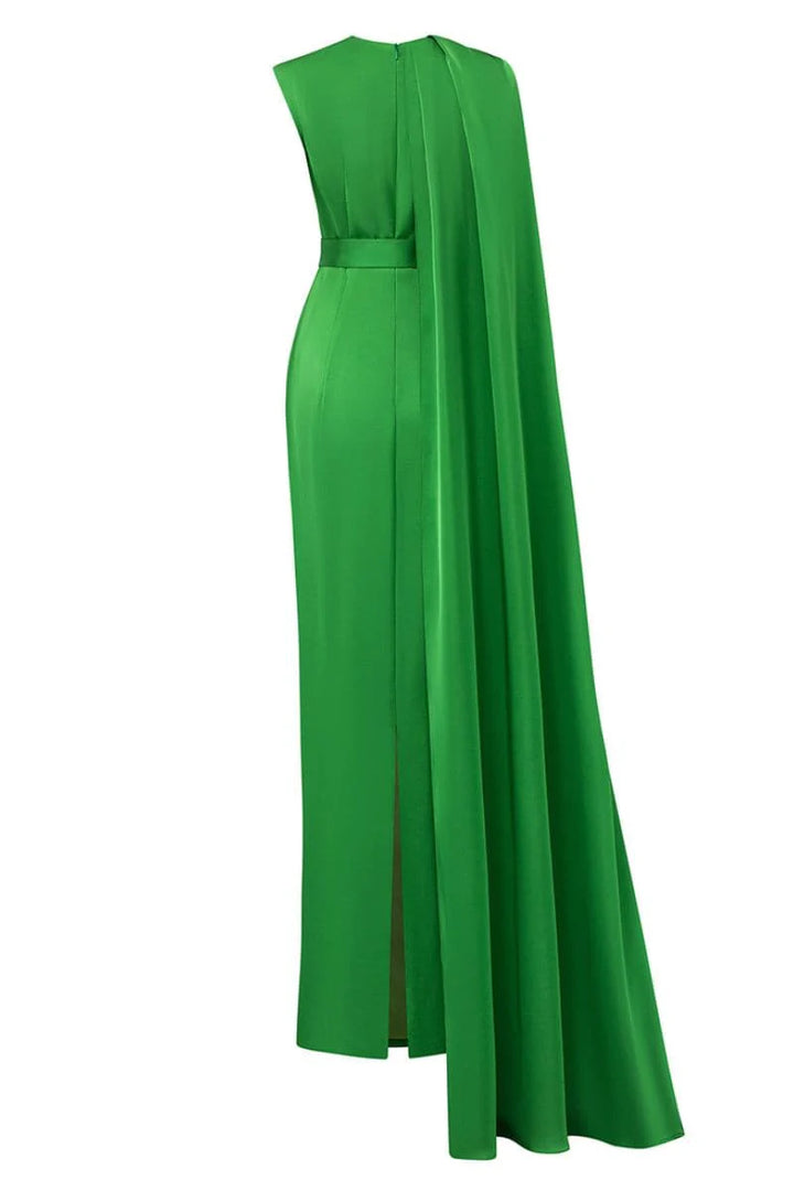 asymmetric shoulder gown with satin waistband – DUSK
