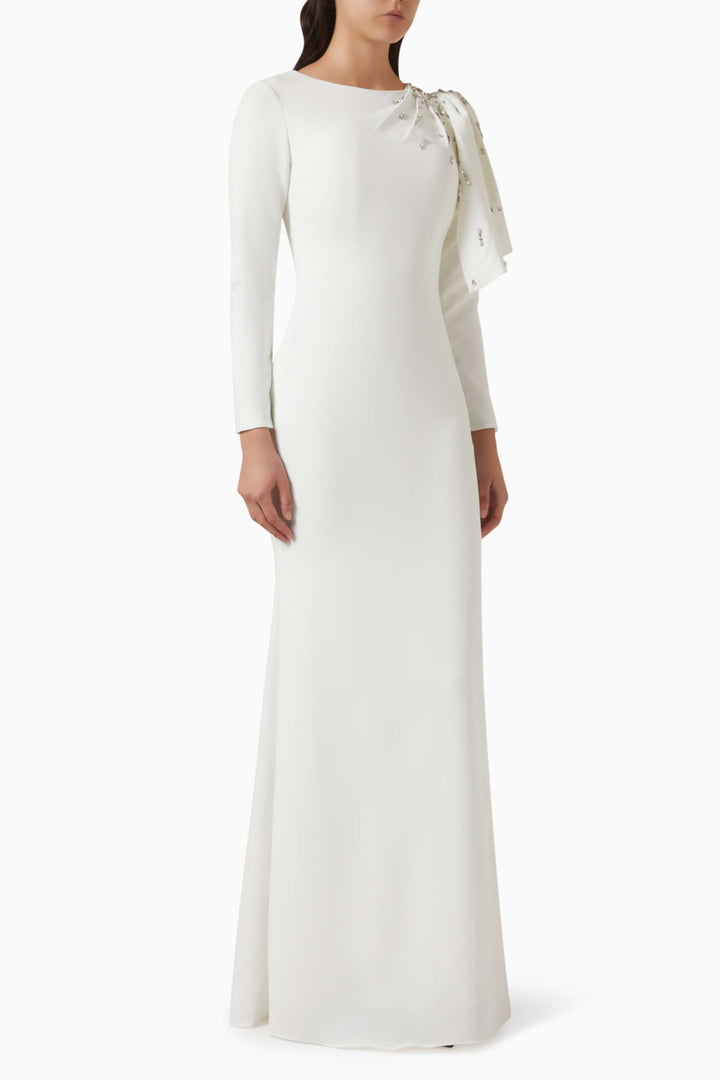 فستان سهرة عمودي مزين بكتفين منسدلتين - روبينا