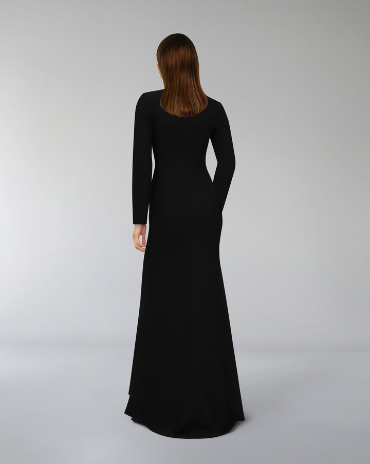 Long sleeve column dress with beaded leaves