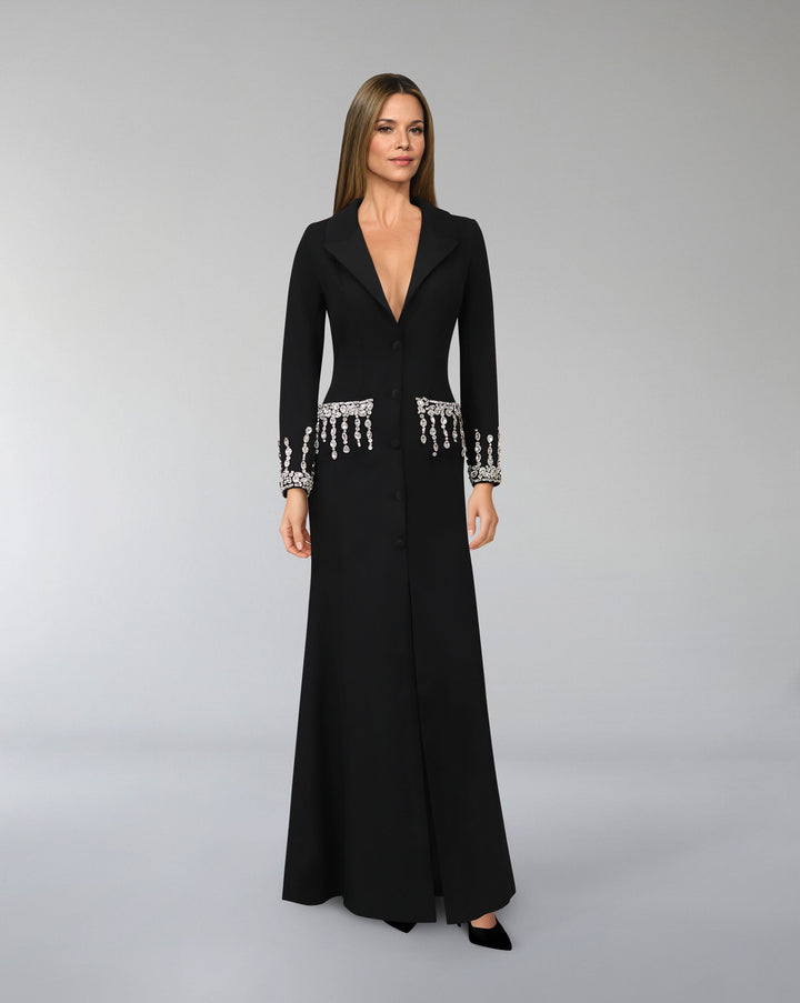 Tailored Blazer dress with beaded pockets/cuffs - MOLLEN