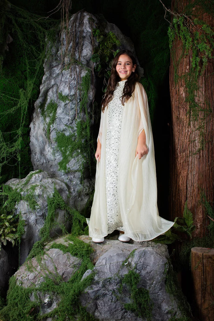 Sequin Column Maxi Dress with Sheer Cape Overlay – BLUSH