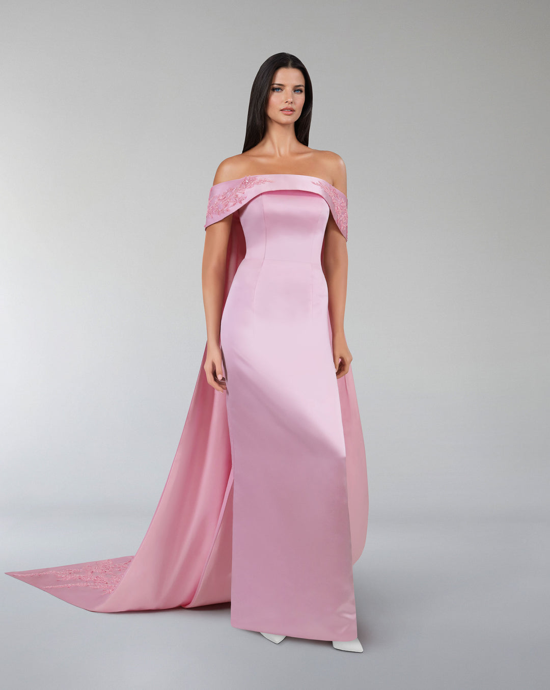 Strapless column dress with sequined maxi trains