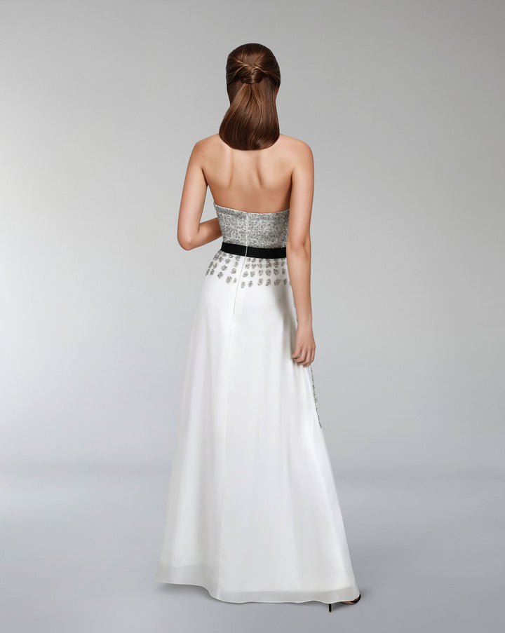 strapless beaded dress with waistband