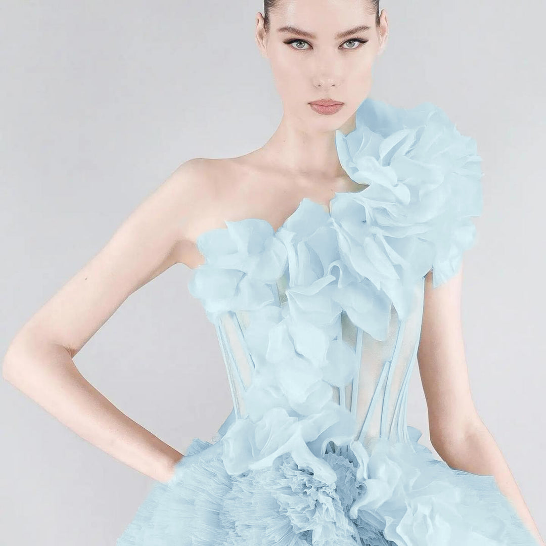 one-shoulder ruffled tulle ball gown – Zarlish